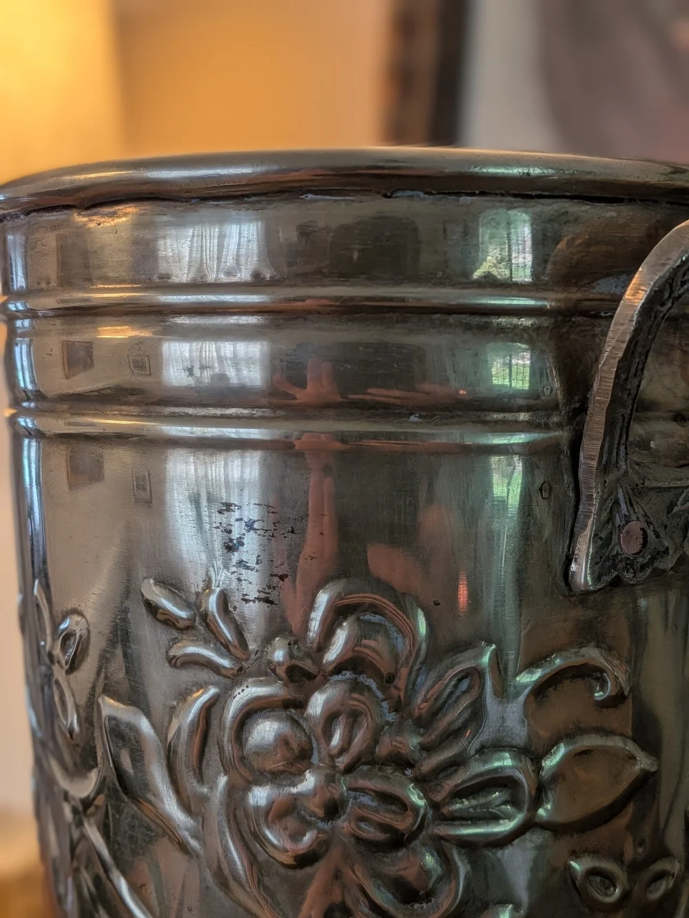 Hosley Solid Brass Floral French Bucket Vase Tallow Pot Embossed Floral